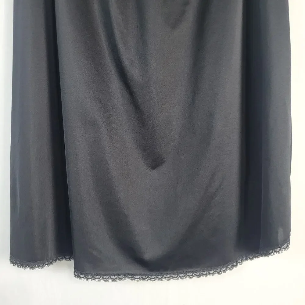 Vintage Vanity Fair Half Slip Skirt size L Black Slit 28